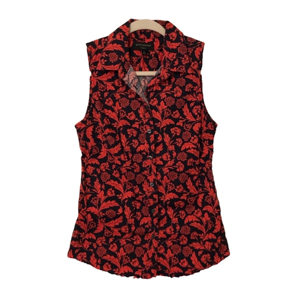 Banana Republic Floral Cotton Sleeveless Button Up Vest